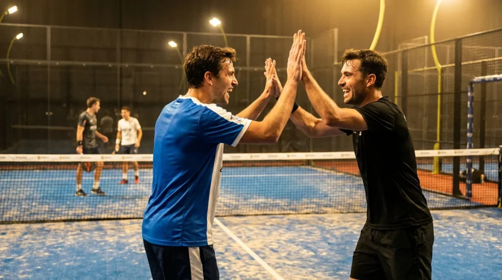 Падел двойка работи синхронно по време на мач